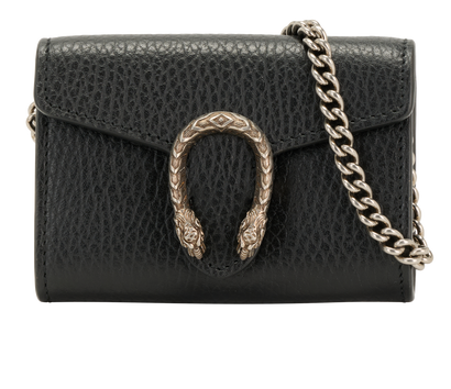 Gucci Dionysus Chain Card Holder, &pound;210, Accessories, Black, Leather, Front view